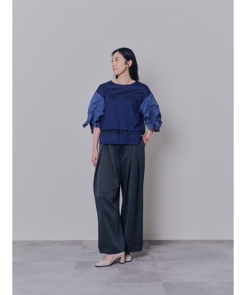 DOLLUPOOPS（ドールアップウップス）の「フロントリボンワイドタックパンツ（スラックス・レディース・チャコールグレー/グレー/ネイビー・38）」の4枚目の写真