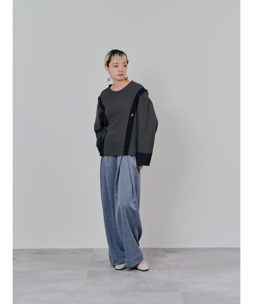 DOLLUPOOPS（ドールアップウップス）の「フロントリボンワイドタックパンツ（スラックス・レディース・チャコールグレー/グレー/ネイビー・38）」の9枚目の写真