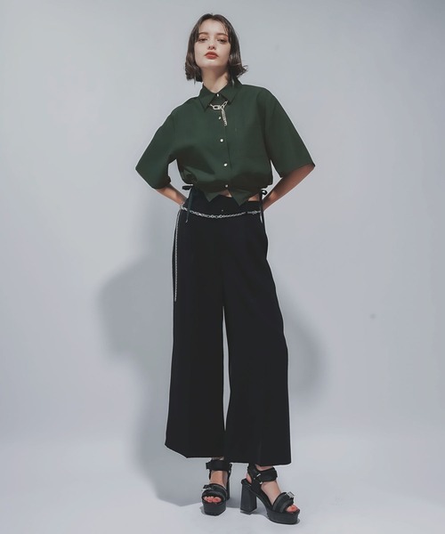 HARE（ハレ）の「リネンライクショートシャツ(HARE)（シャツ/ブラウス・レディース・ブラック/グリーン・FREE）」の5枚目の写真