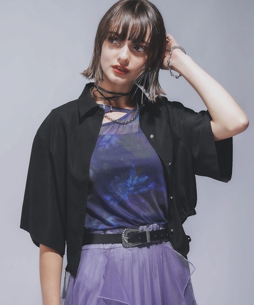 HARE（ハレ）の「リネンライクショートシャツ(HARE)（シャツ/ブラウス・レディース・ブラック/グリーン・FREE）」の6枚目の写真