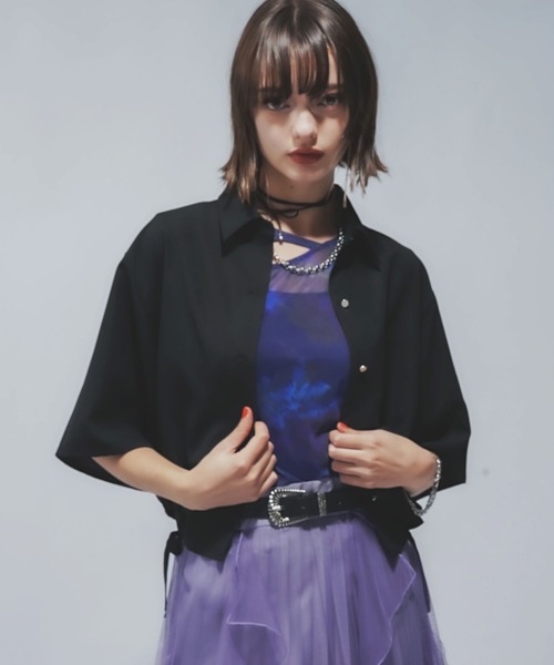 HARE（ハレ）の「リネンライクショートシャツ(HARE)（シャツ/ブラウス・レディース・ブラック/グリーン・FREE）」の11枚目の写真