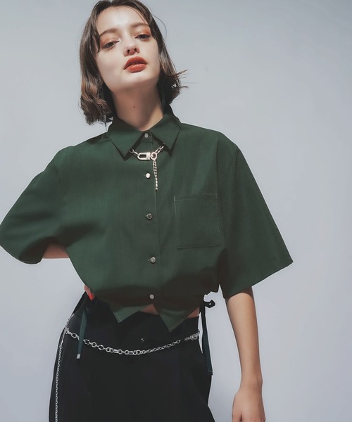 HARE（ハレ）の「リネンライクショートシャツ(HARE)（シャツ/ブラウス・レディース・ブラック/グリーン・FREE）」の13枚目の写真