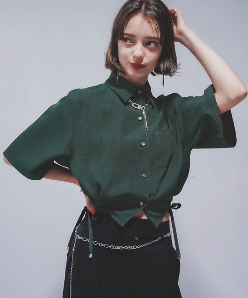 HARE（ハレ）の「リネンライクショートシャツ(HARE)（シャツ/ブラウス・レディース・ブラック/グリーン・FREE）」の14枚目の写真