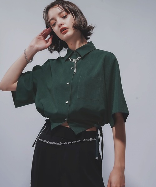 HARE（ハレ）の「リネンライクショートシャツ(HARE)（シャツ/ブラウス・レディース・ブラック/グリーン・FREE）」の15枚目の写真