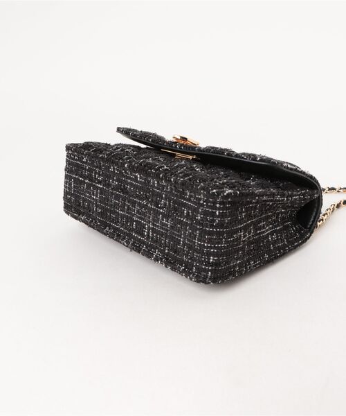 〈新品〉CHARLES & KEITH ツイードキルトハンドルバッグ 黒 Arwen アルウェン ツイードキルトトップハンドルバッグ