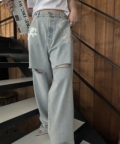 WILLFULLY(ウィルフリー)の「size adjust motif lace loose denim PT(デニムパンツ・レディース・ブルー/ライトブルー・M/S)」の7枚目の写真