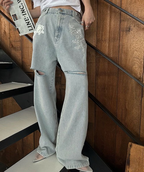 パンツ size adjust motif lace loose denim PT WILLFULLY official web store（ウィルフリーコウシキツウハン