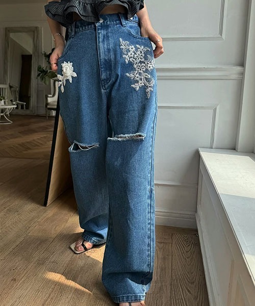 WILLFULLY(ウィルフリー)の「size adjust motif lace loose denim PT(デニムパンツ・レディース・ブルー/ライトブルー・M/S)」の15枚目の写真