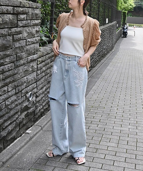 セール】size adjust motif lace loose denim PT（デニムパンツ