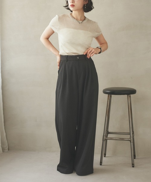 LAULEN(ローレン)の「double tuck wide pants /ダブルタックハイウエストワイドパンツ(その他パンツ・レディース・グレー/ブラック・S/M)」の13枚目の写真