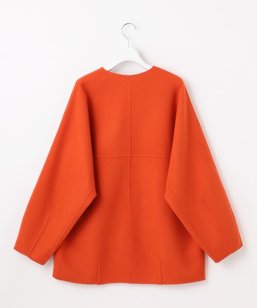 ▼極美品✨エンフォルド【36】アイコン ウールリバーノーカラーコート オレンジ セール】ウールリバーノーカラー コート（ノーカラーコート）｜自由区