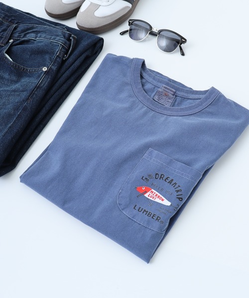 LUMBER（ランバー）の「ピグメント染めポケットロングＴシャツ（Tシャツ/カットソー・メンズ・ライトブルー/ネイビー/ネイビー系1/ピンク・M/L/XL）」の3枚目の写真