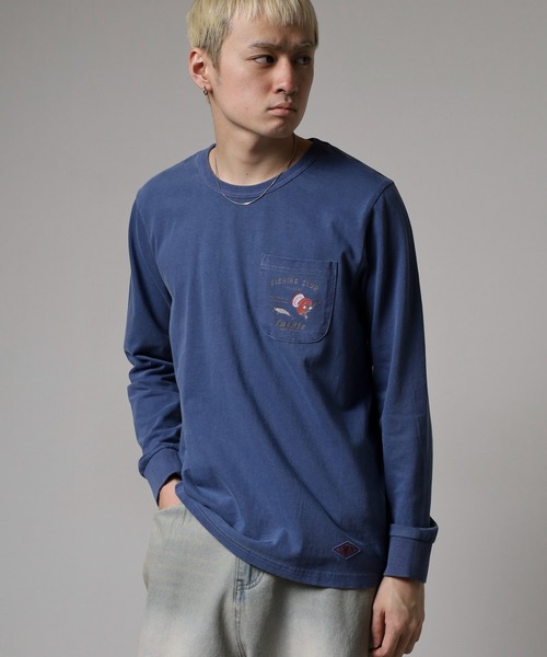 LUMBER（ランバー）の「ピグメント染めポケットロングＴシャツ（Tシャツ/カットソー・メンズ・ライトブルー/ネイビー/ネイビー系1/ピンク・M/L/XL）」の21枚目の写真