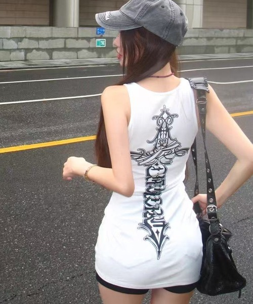 WESTSEA(ウエストシー)の「ノースリーブ タイトワンピース ミニ丈 クロスモチーフ(ワンピース・レディース・ブラック/ホワイト・M/L)」の2枚目の写真