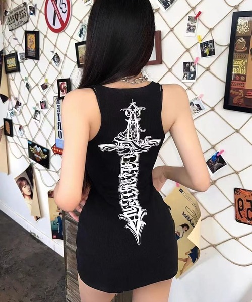 WESTSEA(ウエストシー)の「ノースリーブ タイトワンピース ミニ丈 クロスモチーフ(ワンピース・レディース・ブラック/ホワイト・M/L)」の6枚目の写真