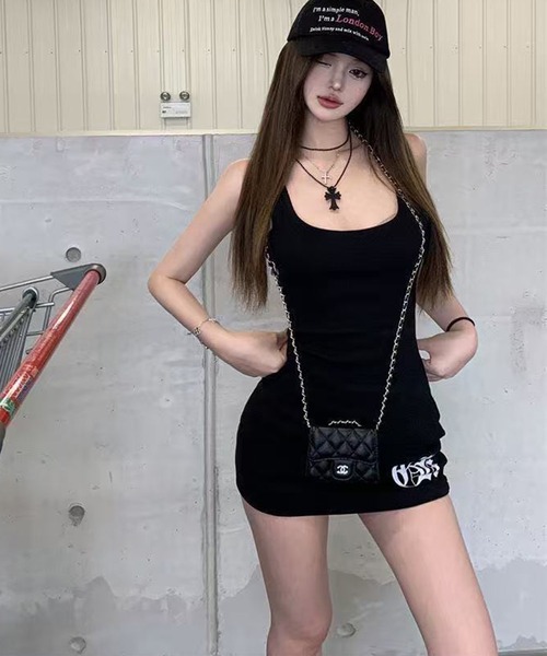 WESTSEA(ウエストシー)の「ノースリーブ タイトワンピース ミニ丈 クロスモチーフ(ワンピース・レディース・ブラック/ホワイト・M/L)」の3枚目の写真