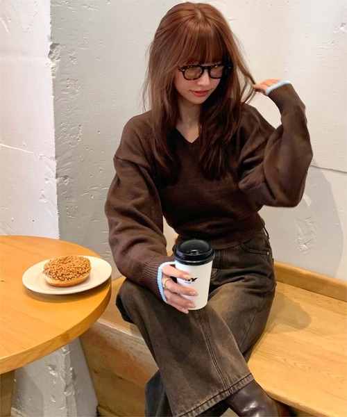 Vネックゆるっとベーシックニットトップス（ニット/セーター