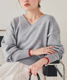 レディースのニット/セーター（グレー/灰色系・Vネック）ファッション
