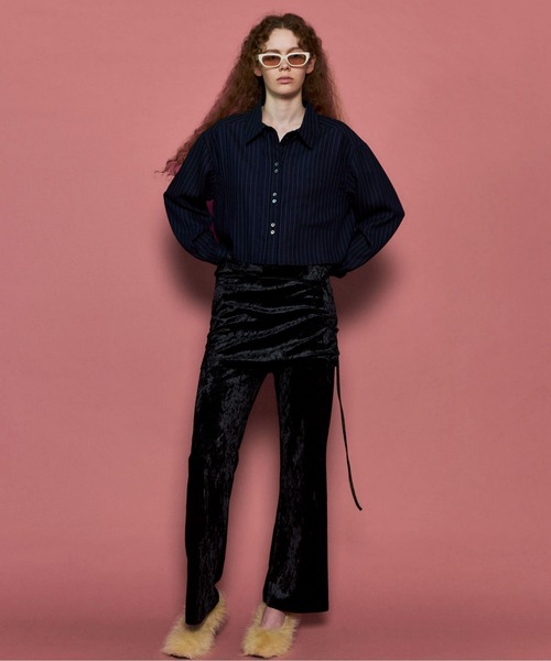 MAISON SPECIAL(メゾンスペシャル)の「Tuck Stripe Short Shirt/タックストライプショートシャツ(シャツ/ブラウス・レディース・ネイビー/グレー/ホワイト・FREE)」の4枚目の写真