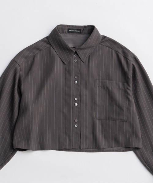 MAISON SPECIAL(メゾンスペシャル)の「Tuck Stripe Short Shirt/タックストライプショートシャツ(シャツ/ブラウス・レディース・ネイビー/グレー/ホワイト・FREE)」の12枚目の写真
