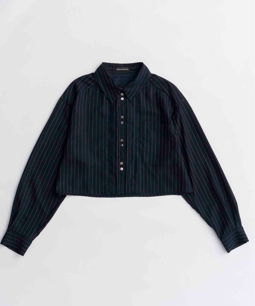 MAISON SPECIAL(メゾンスペシャル)の「Tuck Stripe Short Shirt/タックストライプショートシャツ(シャツ/ブラウス・レディース・ネイビー/グレー/ホワイト・FREE)」の10枚目の写真