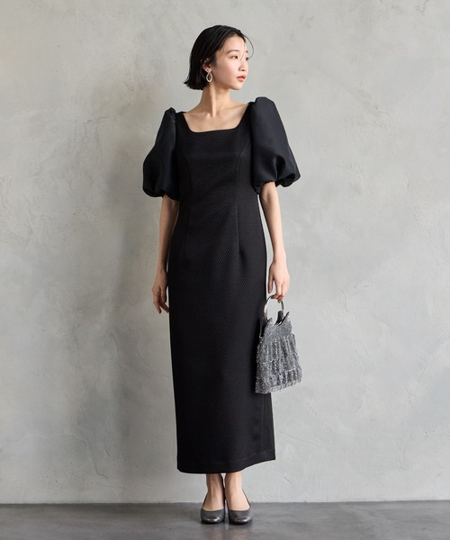 【サリ】AIMER　エメ　パーティドレス　ブラック　 M　お呼ばれ　ドレス フリルスリーブフレアドレス(M ブラック): AIMER | エメ｜ミマツ