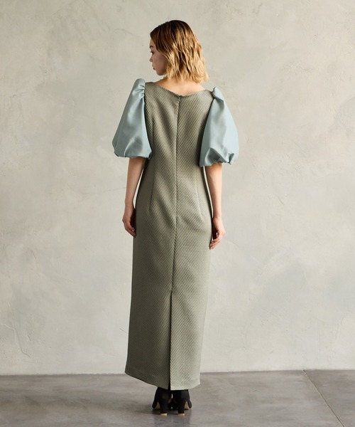 エメ　ジャカード×オーガンジーボリュームスリーブタイトドレス ジャカード×オーガンジーボリュームスリーブタイトドレス(M