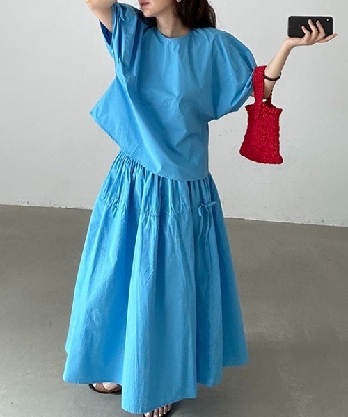 Aelina(エリナ)の「半袖トップス+スカートセットアップ(セットアップ・レディース・ブルー/イエロー・F)」の11枚目の写真