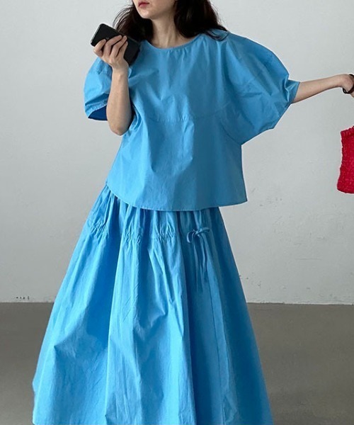 Aelina(エリナ)の「半袖トップス+スカートセットアップ(セットアップ・レディース・ブルー/イエロー・F)」の13枚目の写真