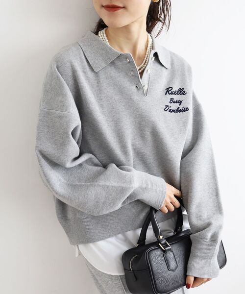 le.coeur blanc（ルクールブラン）の「《一部カラーWEB限定》フロッキーロゴニットポロ（ニット/セーター・レディース・アイボリー/ネイビー/グレー/ブラック/キャメル・38）」の3枚目の写真