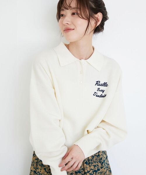 le.coeur blanc（ルクールブラン）の「《一部カラーWEB限定》フロッキーロゴニットポロ（ニット/セーター・レディース・アイボリー/ネイビー/グレー/ブラック/キャメル・38）」の7枚目の写真