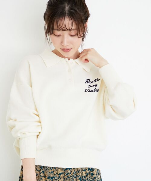 le.coeur blanc（ルクールブラン）の「《一部カラーWEB限定》フロッキーロゴニットポロ（ニット/セーター・レディース・アイボリー/ネイビー/グレー/ブラック/キャメル・38）」の9枚目の写真
