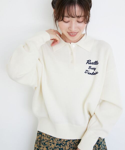 le.coeur blanc（ルクールブラン）の「《一部カラーWEB限定》フロッキーロゴニットポロ（ニット/セーター・レディース・アイボリー/ネイビー/グレー/ブラック/キャメル・38）」の11枚目の写真