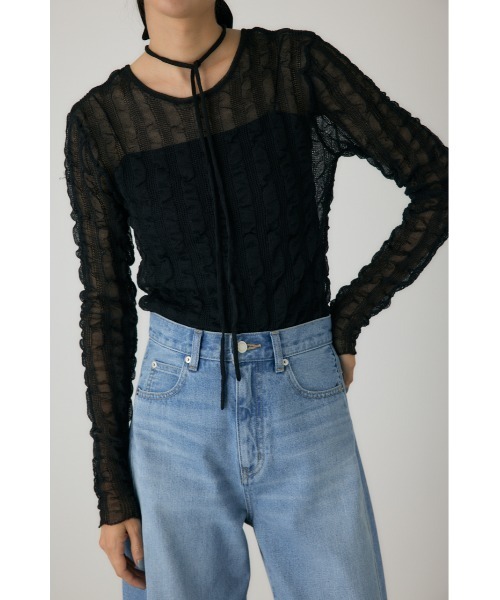 crie conforto(クリーコンフォルト)の「シャーリングシアーニット 秋服 / 長袖 / シアートップス(ニット/セーター・レディース・ブラック/パープル/オレンジ/オフホワイト・FREE)」の20枚目の写真