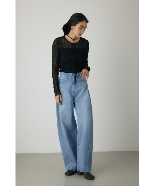 crie conforto(クリーコンフォルト)の「シャーリングシアーニット 秋服 / 長袖 / シアートップス(ニット/セーター・レディース・ブラック/パープル/オレンジ/オフホワイト・FREE)」の22枚目の写真