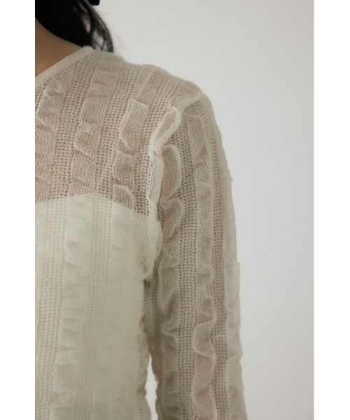 crie conforto(クリーコンフォルト)の「シャーリングシアーニット 秋服 / 長袖 / シアートップス(ニット/セーター・レディース・ブラック/パープル/オレンジ/オフホワイト・FREE)」の6枚目の写真