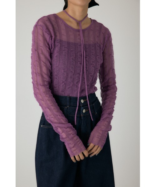 crie conforto(クリーコンフォルト)の「シャーリングシアーニット 秋服 / 長袖 / シアートップス(ニット/セーター・レディース・ブラック/パープル/オレンジ/オフホワイト・FREE)」の9枚目の写真