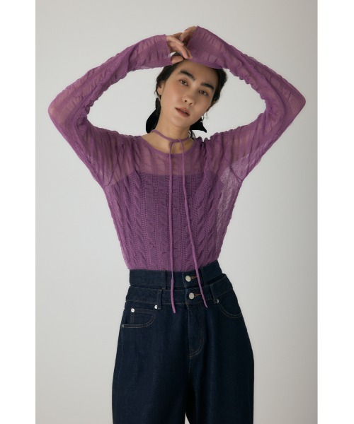 crie conforto(クリーコンフォルト)の「シャーリングシアーニット 秋服 / 長袖 / シアートップス(ニット/セーター・レディース・ブラック/パープル/オレンジ/オフホワイト・FREE)」の10枚目の写真