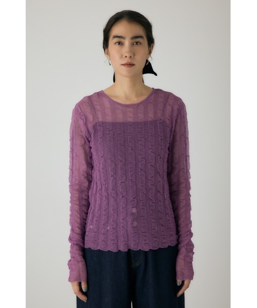 crie conforto(クリーコンフォルト)の「シャーリングシアーニット 秋服 / 長袖 / シアートップス(ニット/セーター・レディース・ブラック/パープル/オレンジ/オフホワイト・FREE)」の12枚目の写真
