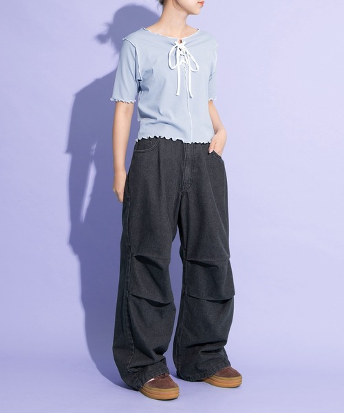 PUNYUS（プニュズ）の「ニータックデニムバギーパンツ（その他パンツ・レディース・ブラック/ライトブルー・1/2/3/4）」の8枚目の写真