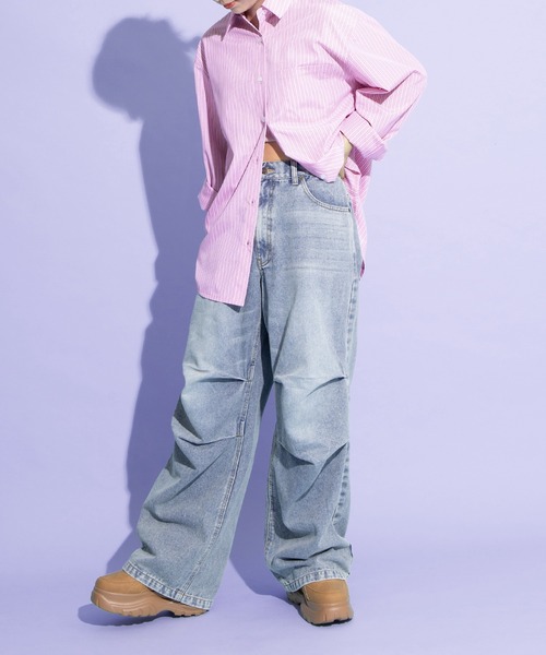 PUNYUS（プニュズ）の「ニータックデニムバギーパンツ（その他パンツ・レディース・ブラック/ライトブルー・1/2/3/4）」の5枚目の写真