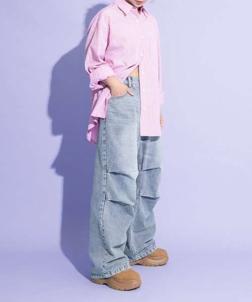 PUNYUS（プニュズ）の「ニータックデニムバギーパンツ（その他パンツ・レディース・ブラック/ライトブルー・1/2/3/4）」の6枚目の写真