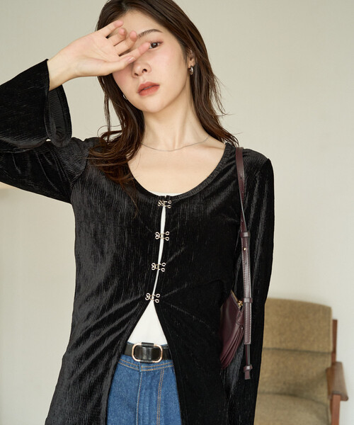 FREAK'S STORE(フリークスストア)の「限定展開 楊柳 ベロア ホック トップス(Tシャツ/カットソー・レディース・ブラウン/ベージュ/ブラック・フリ-)」の2枚目の写真