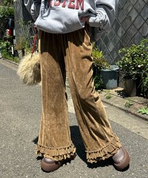 リブ編み　イエローフリルパンツ リブ編み イエローフリルパンツ