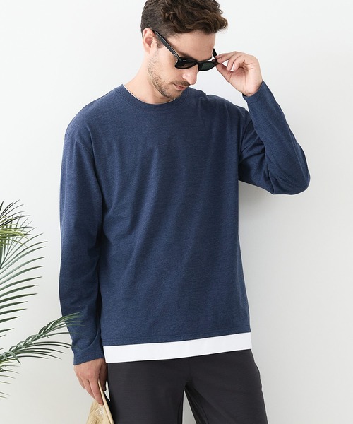 LB/S (エルビーエス)の「【汗染みの目立ちにくいTシャツ ZEROSTAIN/ゼロステイン】フェイクレイヤードBIGロンT 防汚 UVカット(Tシャツ/カットソー・メンズ・ブルー/オフホワイト/ブラック/ホワイト・MEDIUM/LARGE/X-LARGE)」の4枚目の写真