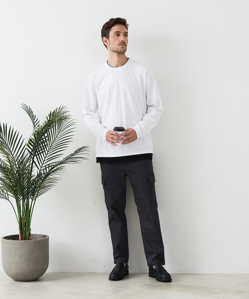 LB/S (エルビーエス)の「【汗染みの目立ちにくいTシャツ ZEROSTAIN/ゼロステイン】フェイクレイヤードBIGロンT 防汚 UVカット(Tシャツ/カットソー・メンズ・ブルー/オフホワイト/ブラック/ホワイト・MEDIUM/LARGE/X-LARGE)」の13枚目の写真