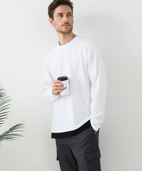 LB/S (エルビーエス)の「【汗染みの目立ちにくいTシャツ ZEROSTAIN/ゼロステイン】フェイクレイヤードBIGロンT 防汚 UVカット(Tシャツ/カットソー・メンズ・ブルー/オフホワイト/ブラック/ホワイト・MEDIUM/LARGE/X-LARGE)」の14枚目の写真