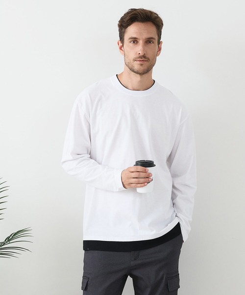 LB/S (エルビーエス)の「【汗染みの目立ちにくいTシャツ ZEROSTAIN/ゼロステイン】フェイクレイヤードBIGロンT 防汚 UVカット(Tシャツ/カットソー・メンズ・ブルー/オフホワイト/ブラック/ホワイト・MEDIUM/LARGE/X-LARGE)」の15枚目の写真
