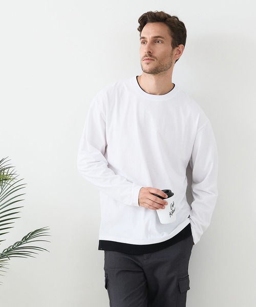 LB/S (エルビーエス)の「【汗染みの目立ちにくいTシャツ ZEROSTAIN/ゼロステイン】フェイクレイヤードBIGロンT 防汚 UVカット(Tシャツ/カットソー・メンズ・ブルー/オフホワイト/ブラック/ホワイト・MEDIUM/LARGE/X-LARGE)」の16枚目の写真