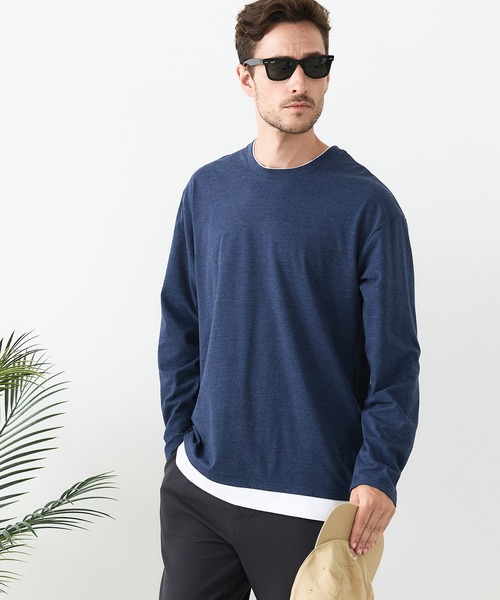 LB/S (エルビーエス)の「【汗染みの目立ちにくいTシャツ ZEROSTAIN/ゼロステイン】フェイクレイヤードBIGロンT 防汚 UVカット(Tシャツ/カットソー・メンズ・ブルー/オフホワイト/ブラック/ホワイト・MEDIUM/LARGE/X-LARGE)」の5枚目の写真